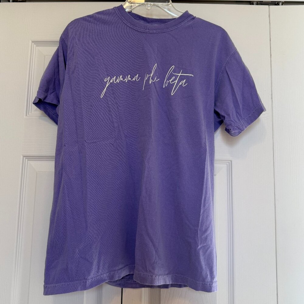 Gamma Phi Beta Purple T-Shirt Comfort Colors Medium Good Condition
